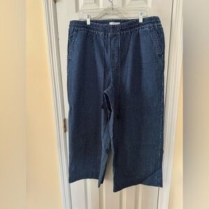 LOFT Blue  striped denim wide leg pants xl elastic waist